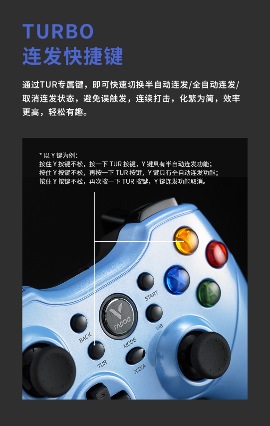 镜面磨砂双面手感 雷柏V600S有线无线振动游戏手柄详解982.png