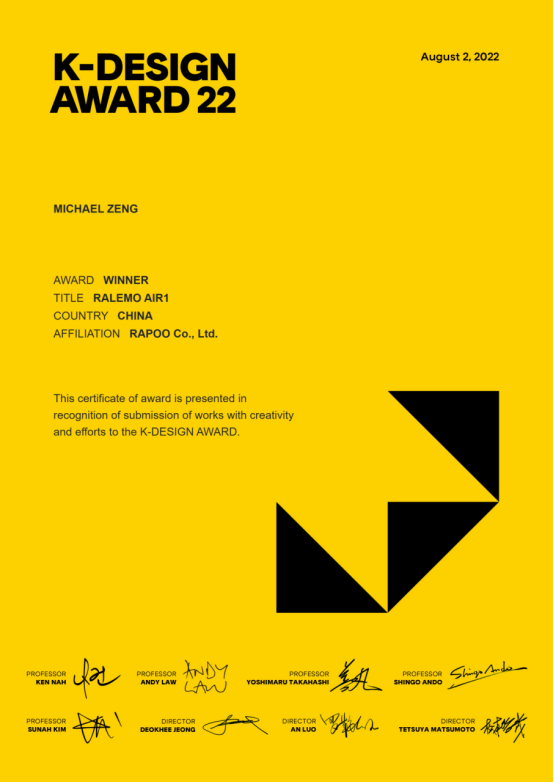 雷柏ralemo Air 1多模无线充电鼠标荣获K-DESIGN AWARD设计大奖324.png