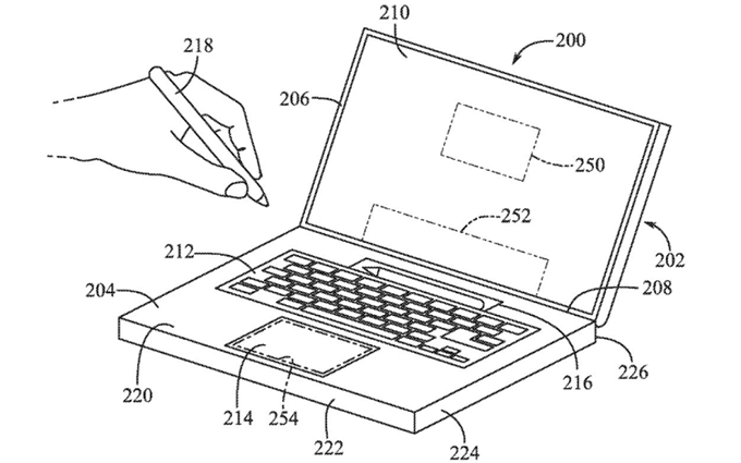 苹果MacBook新专利曝光，键盘可放置手写笔，同时配备触控屏