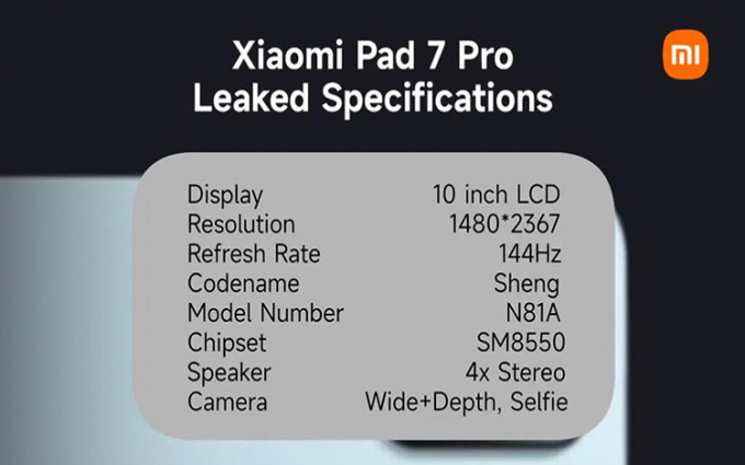 疑似小米平板7 Pro配置曝光 或与小米14 Ultra一同发布亮相
