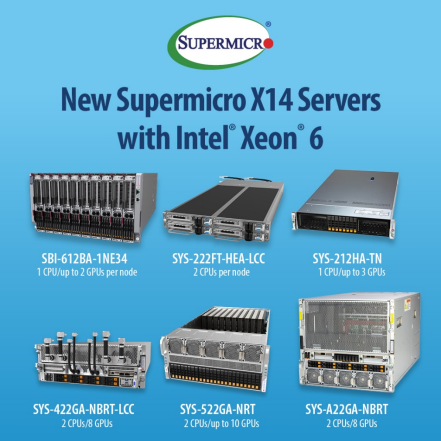 Supermicro追加推出新型高性能Intel架构X14服务器，提供机型种类全面的系统