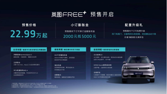 從駕控標桿到全能旗艦，嵐圖FREE+預售22.99萬元起