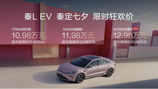 秦L EV上新545KM云辇型 七夕宠粉限时狂欢价12.98万元