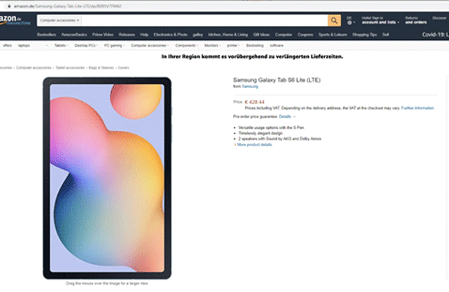 iPad Pro的平替版  三星Galaxy Tab S6 Lite亚马逊意外曝光