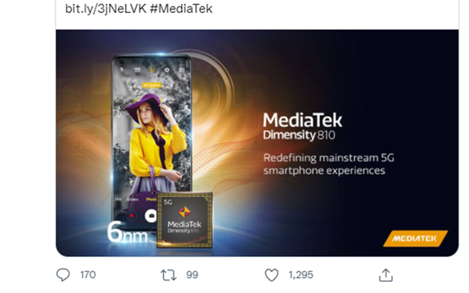 realme宣布将首发天玑810处理器：realme 8s将尝鲜