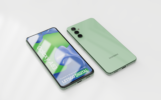 三星Galaxy A83 5G手机渲染图曝光，居中单挖孔+后置竖排三摄