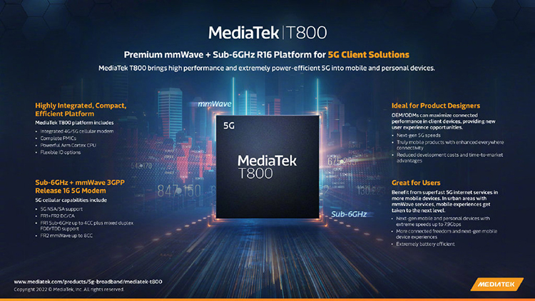 联发科发布5G基带芯片T800 下载速度可达7.9Gbps