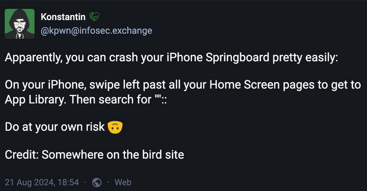  苹果又爆新Bug 数个字符可致iPhone、iPad重启