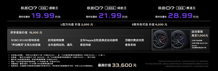 三个版本，最低19.99万起！极越07正式上市，硬刚小米SU7？