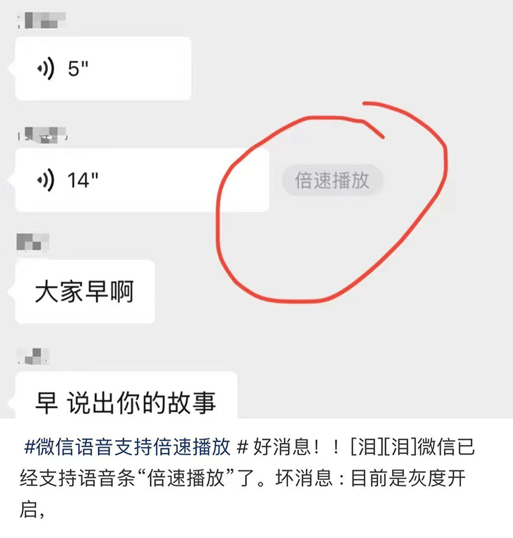 微信语音消息灰度测试倍速播放功能，网友：语音进度条呢？
