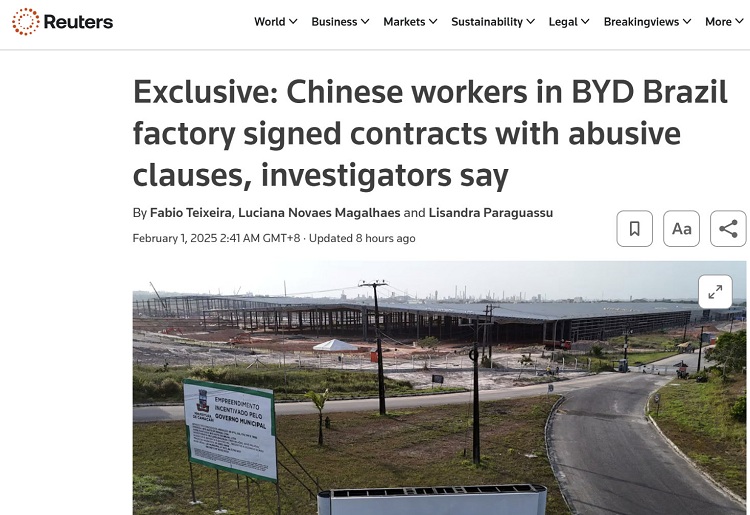 路透社：比亚迪巴西工厂&ldquo;进来容易，退出难&rdquo;？