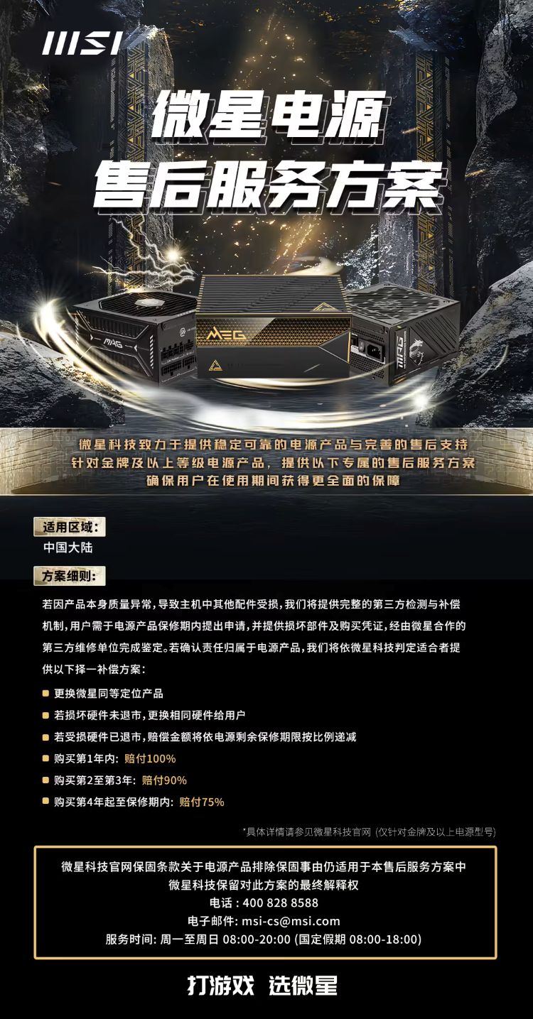 微星新售后政策来了！电源出问题导致别的硬件坏了，也能赔！